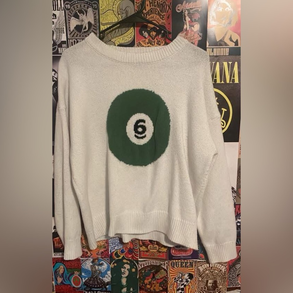 SHEIN White Sweater with Green Graphic
